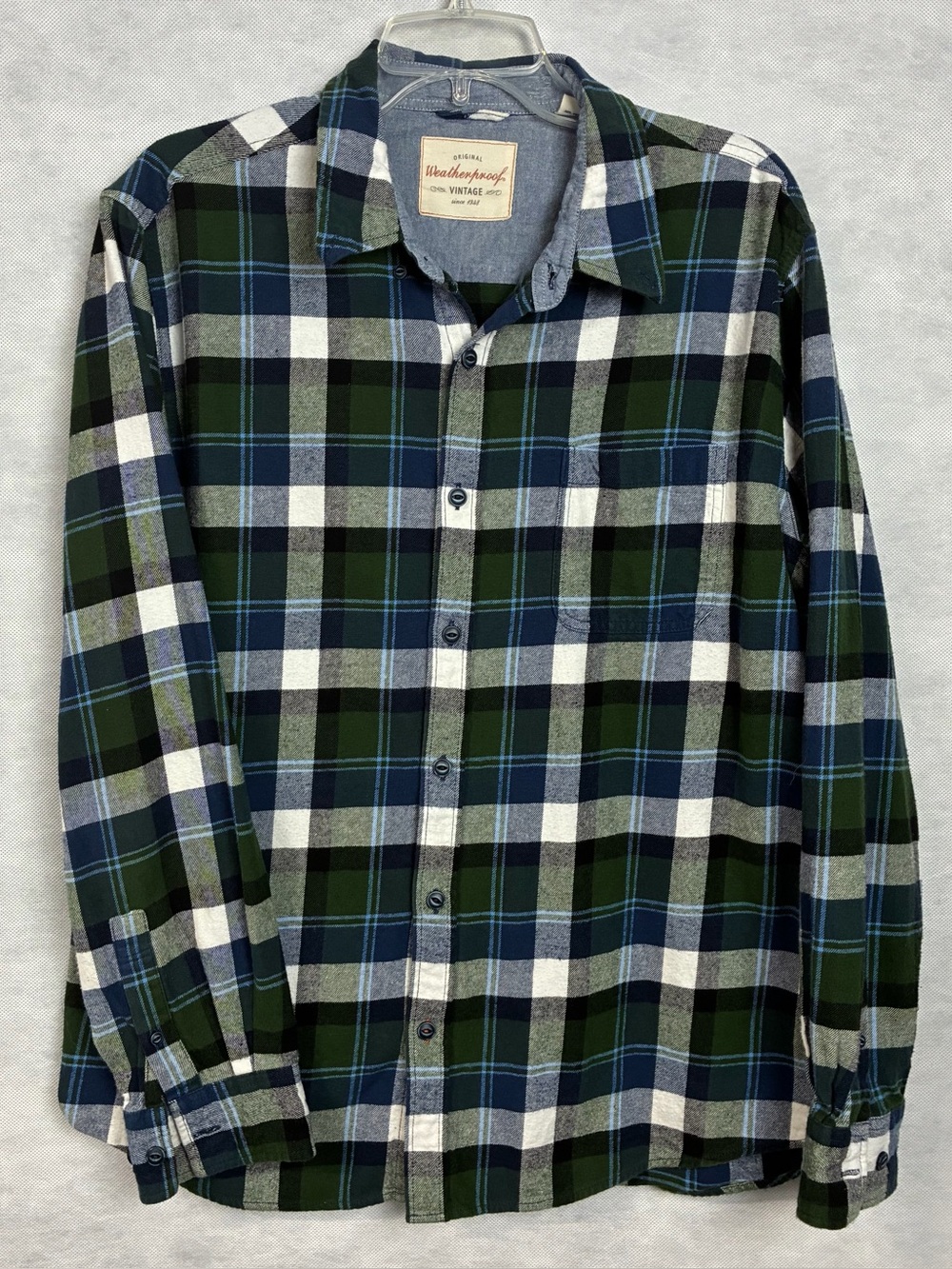 Original Weatherproof Vtg Flannel Long Sleeve Button Shirt Mens XL Plaid Flaw